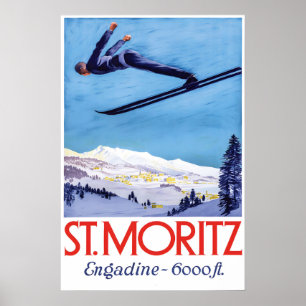 Poster Cartaz Viagem Suíça St Moritz Esqui