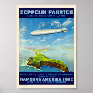 Poster Cartaz Vintage Alemanha Viagens de Zeppelin 1935
