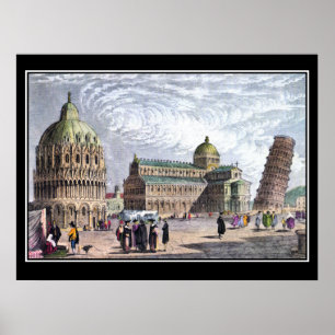Poster Cartaz Vintage Arte da Basílica e Torre de Pisa 18