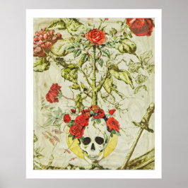 Poster Cartaz Vintage Caveira e Rose Bush