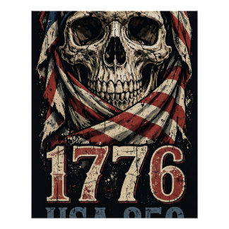 Póster Cartaz Vintage Caveira EUA 250 1776