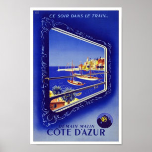 Poster Cartaz Vintage Côte d'Azur Trem França