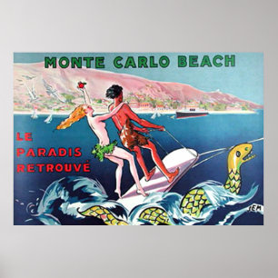 Poster Cartaz vintage da Praia de Monte Carlo