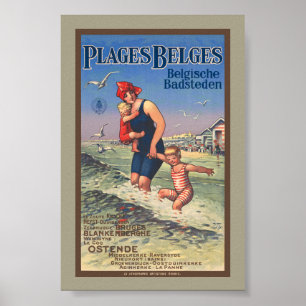 Poster Cartaz Vintage das Praias Belgas 1920