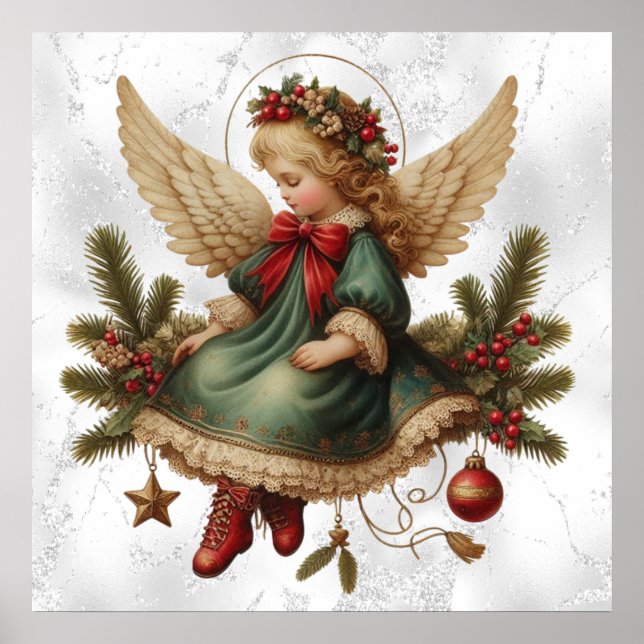 Poster Cartaz Vintage de Anjo de Natal (Frente)