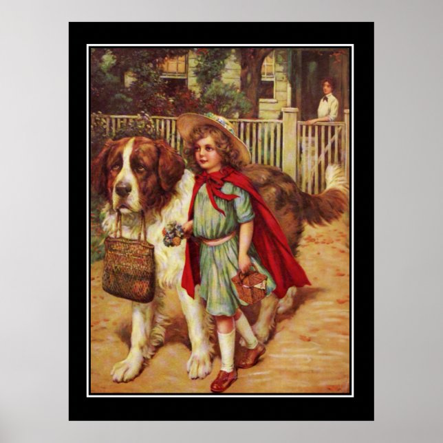 Poster Cartaz Vintage de Cachorro Labrador e Menina (Frente)