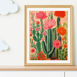Poster Cartaz Vintage de Cacto Mexicano, Mexicano Colorid