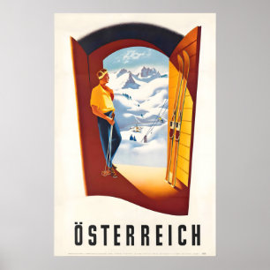 Poster Cartaz Vintage de Esqui de Desporto de Inverno da