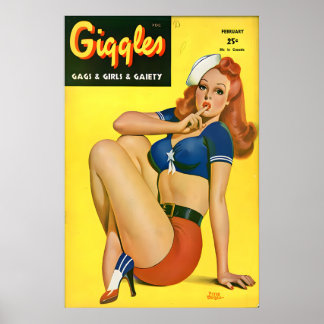 Poster Cartaz Vintage de Garota Pin Up dos Anos 40 & Ruiv