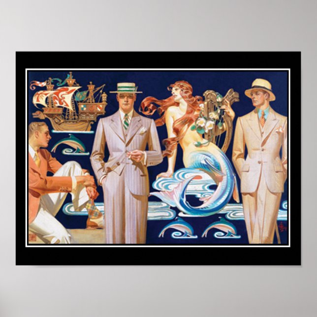 Póster Cartaz Vintage de Moda Masculina Art Deco (Frente)