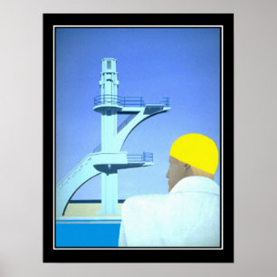 Poster Cartaz vintage de nadador mergulhador