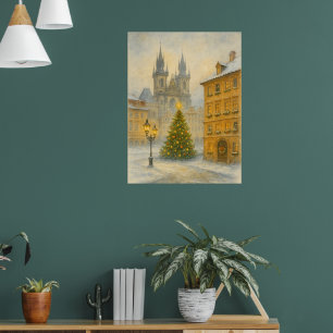 Poster Cartaz Vintage de Natal Praga • Cidade Velha Retro