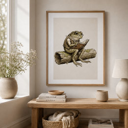 Póster Cartaz Vintage de Sapo Caprichoso Escrevendo no Tr