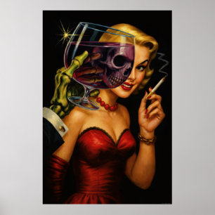Poster Cartaz Vintage de Terror Noir – Esqueleto Femme Fa
