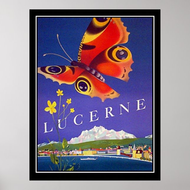 Poster cartaz vintage de viagem Suíça Lucerna (Frente)