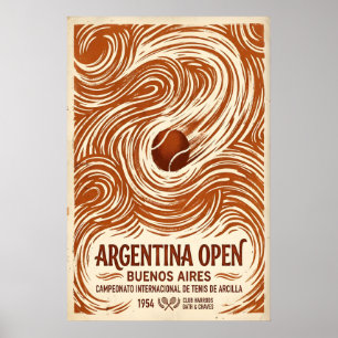 Poster Cartaz Vintage do Argentina Open Tennis 1954 Bueno