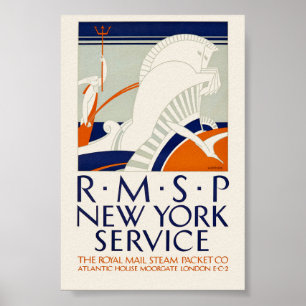 Poster Cartaz Vintage do Serviço R.M.S.P. Nova York 1921