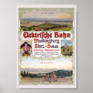 Poster Cartaz Vintage Elektrische Bahn Áustria 1902
