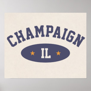 Poster Cartaz Vintage em estilo atlético de Champaign, Il
