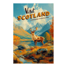 Cartaz Vintage Escócia Cairngorms Rena