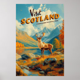 Poster Cartaz Vintage Escócia Cairngorms Rena