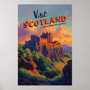 Poster Cartaz Vintage Escócia Castelo de Edimburgo