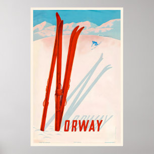 Poster Cartaz Vintage Esqui Desporto Inverno Noruega