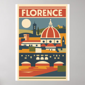 Poster Cartaz Vintage Florença Duomo Viagem Itália