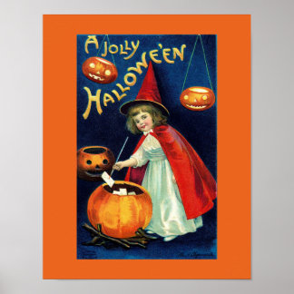 Poster Cartaz Vintage Jolly Halloween Garota Bruxa