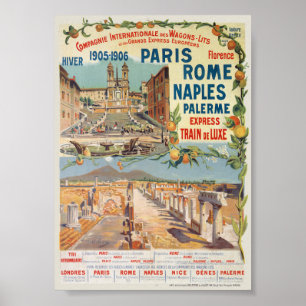 Poster Cartaz Vintage Paris Roma Nápoles 1905