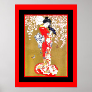 Poster Cartaz Vintage Senhora Geisha Japonesa Arte 2