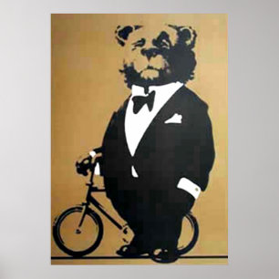 Poster Cartaz vintage urso e bicicleta