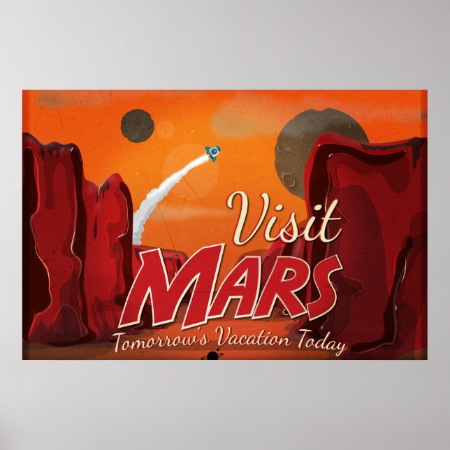 Poster Cartaz Vintage Visite Marte (Frente)