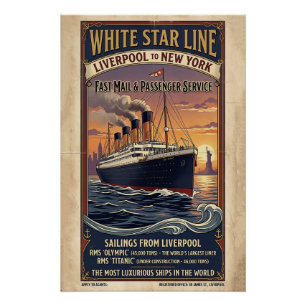 Póster Cartaz Vintage White Star Line Olympic & Titanic