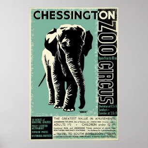 Poster Cartaz Zoológico Chessington Elefante Circo Arte A