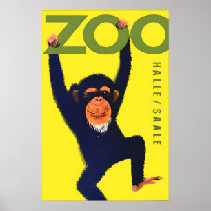 Poster Cartaz Zoológico HalleSaale Saxônia-Anhalt Macaco