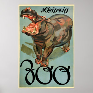 Poster Cartaz Zoológico Leipzig Saxônia, Alemanha Hipopót