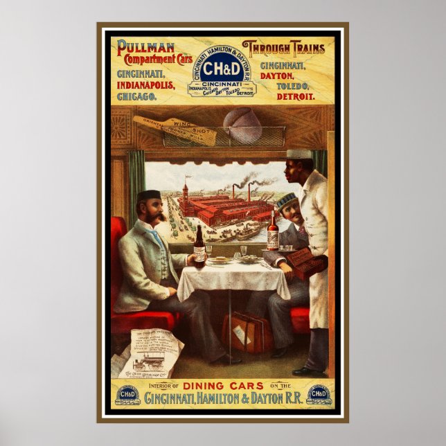 Póster Cartazes Antigos Carruagens Restaurante Trem Pullm (Frente)