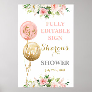 Poster Cartazes cor-de-rosa de chá de fraldas