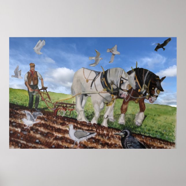 Poster Cartazes de Cavalos Pesados Arando em Março (Frente)