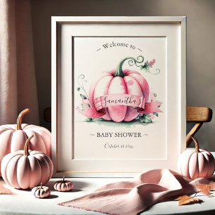 Poster Cartazes de Chá de Bebê Abóbora Rosa
