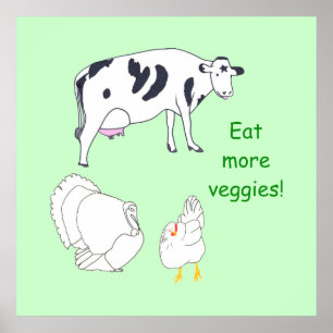 Póster Cartazes de Peru de Vaca Frango Coma mais Legumes