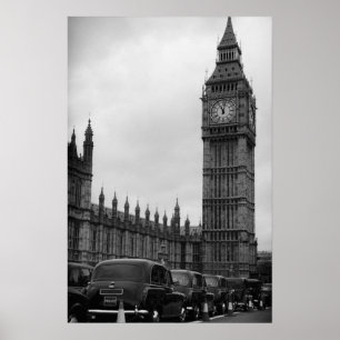 Póster Cartazes de táxis de Big Ben em preto e branco