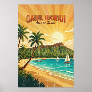 Poster Cartazes de Viagem Havaianos Antigos - Oahu
