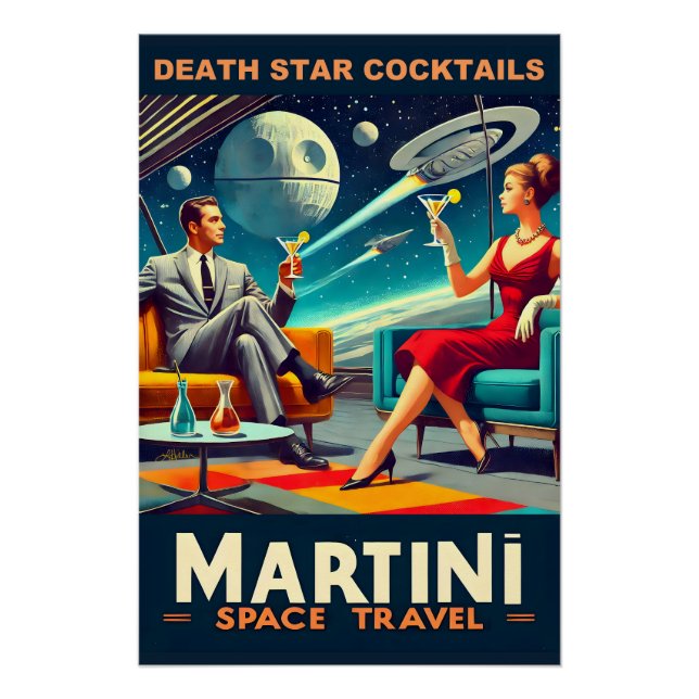 Póster Cartazes de Viagens Espaciais Martini Drinks Death (Frente)