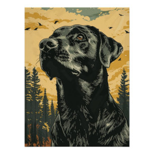 Póster Cartazes Vintage do Labrador Retriever Preto