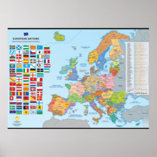Poster Carte das nações da Europa (multilingue)