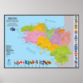 Poster Carte de la Bretagne, 9 pays, 5 départements