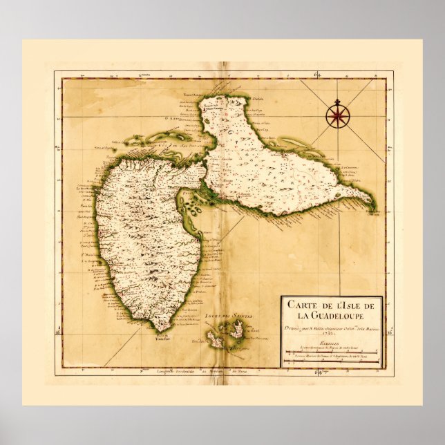 Poster Carte de la Guadeloupe (1742) (Frente)
