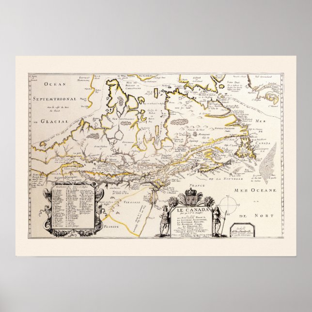 Poster Carte Française Canada (Québec) par Champlain 1677 (Frente)